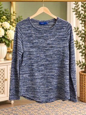 Apt. 9 Petite XS Blue Marl Space Dye Long Sleeve Knit Top Stretch